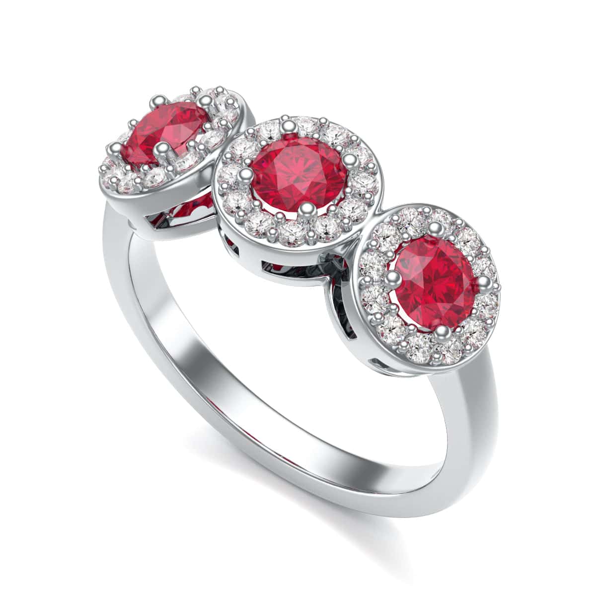 18ct Gold  Diamond Halo 3 Rubies Engagement Ring - Round Emarald - Image 6