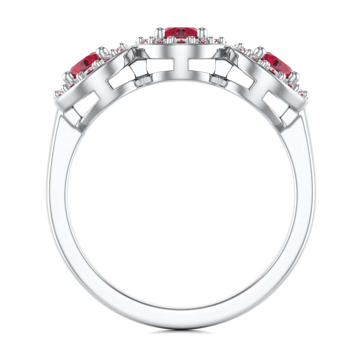 18ct Gold  Diamond Halo 3 Rubies Engagement Ring - Round Emarald - Image 8