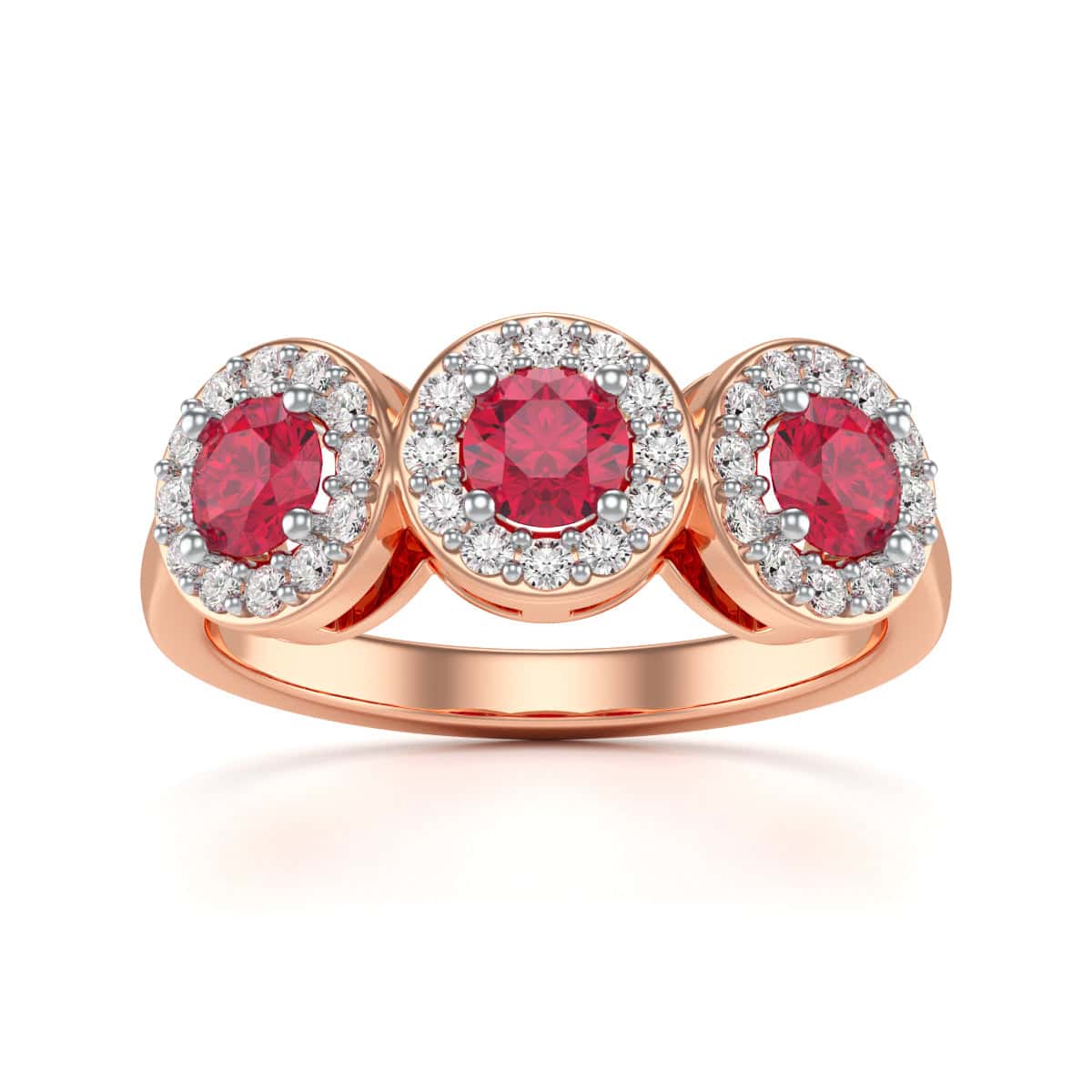 18ct Gold  Diamond Halo 3 Rubies Engagement Ring - Round Emarald - Image 9